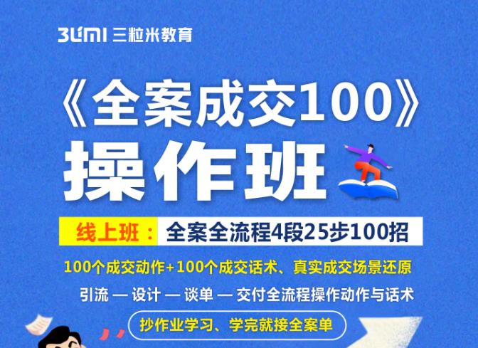 【全案设计】三粒米 全案成交100全案全流程4段25步100招操作班丨MP4丨12.1G 36节 999