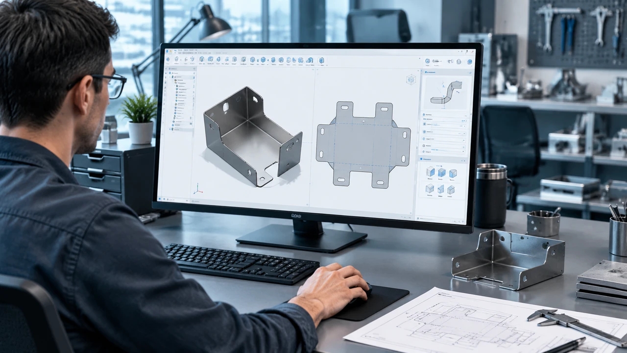 使用 Fusion 360 进行钣金建模的工作场景