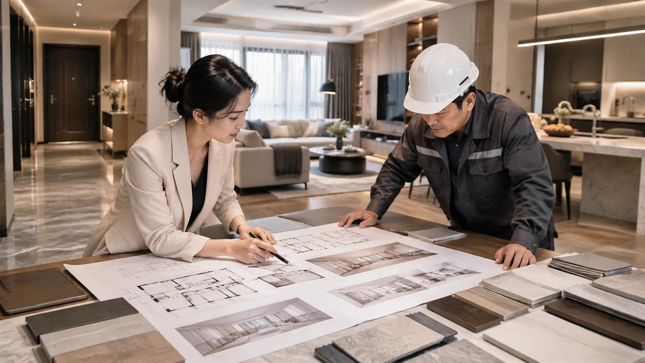 设计团队核对住宅方案与施工节点