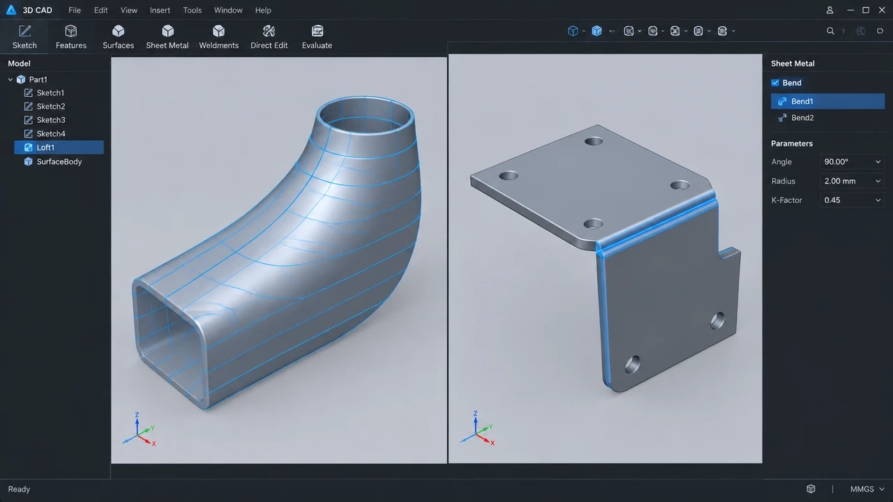 Autodesk Fusion 放样与钣金连接操作示意