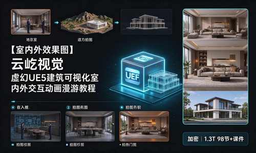 2025【室内外效果图】云屹视觉 虚幻UE5建筑可视化室内外交互动画漫游教程丨加密丨1.3T 98节+课件
